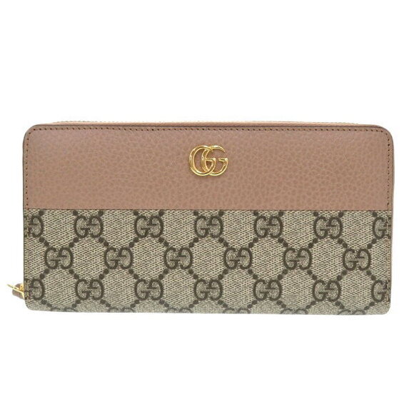 Gucci Handbags - Gucci GG Marmont Supreme leather pink beige round zip long wallet